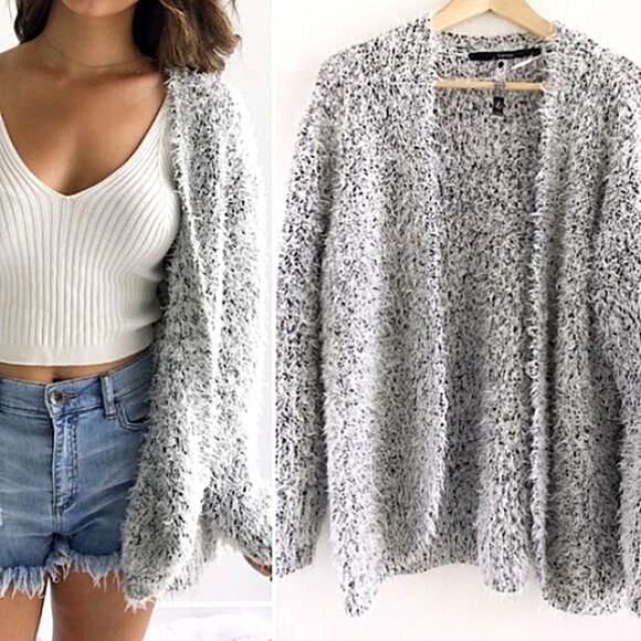 Kensie Fluffy Sweater Cardigan Jacket Sz XS Teddy Bear Eyelash Open Modern Boho - Picture 7 of 13